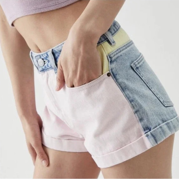 Pacsun Denim Shorts In Pastel Colorblock 100% Cotton, Women’s Size 26